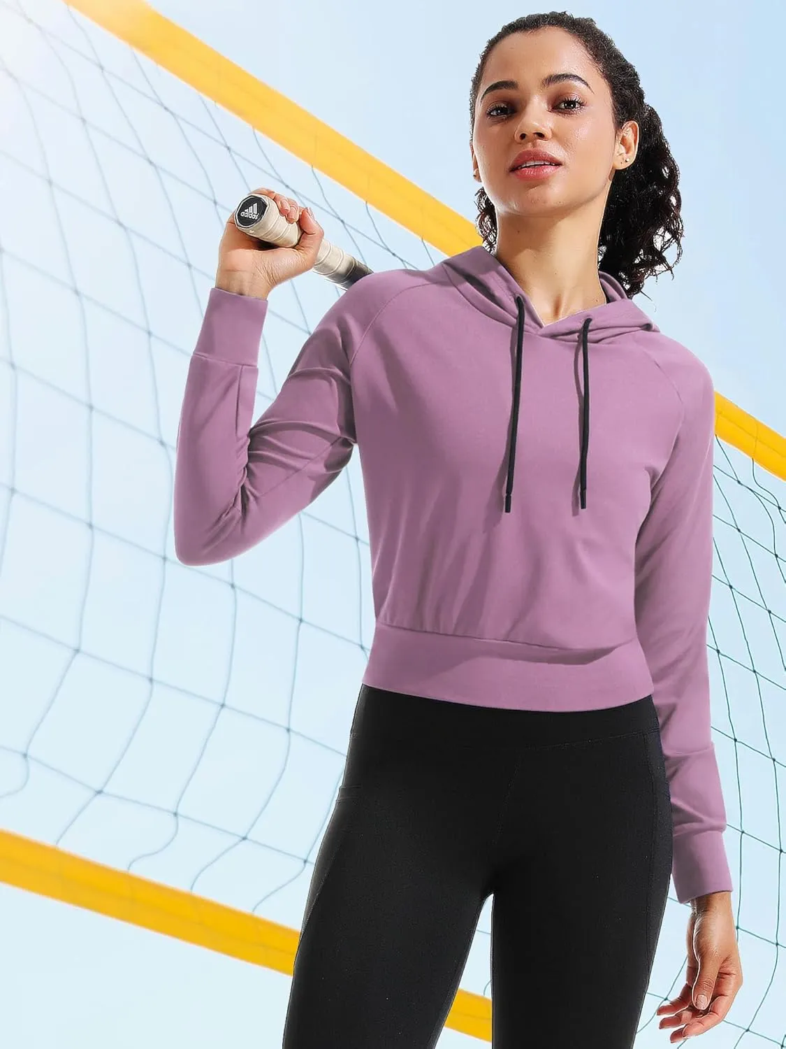 CADMUS Women's Workout Long Sleeve Shirts with Hoodie Sweatshirt Running Crop Top