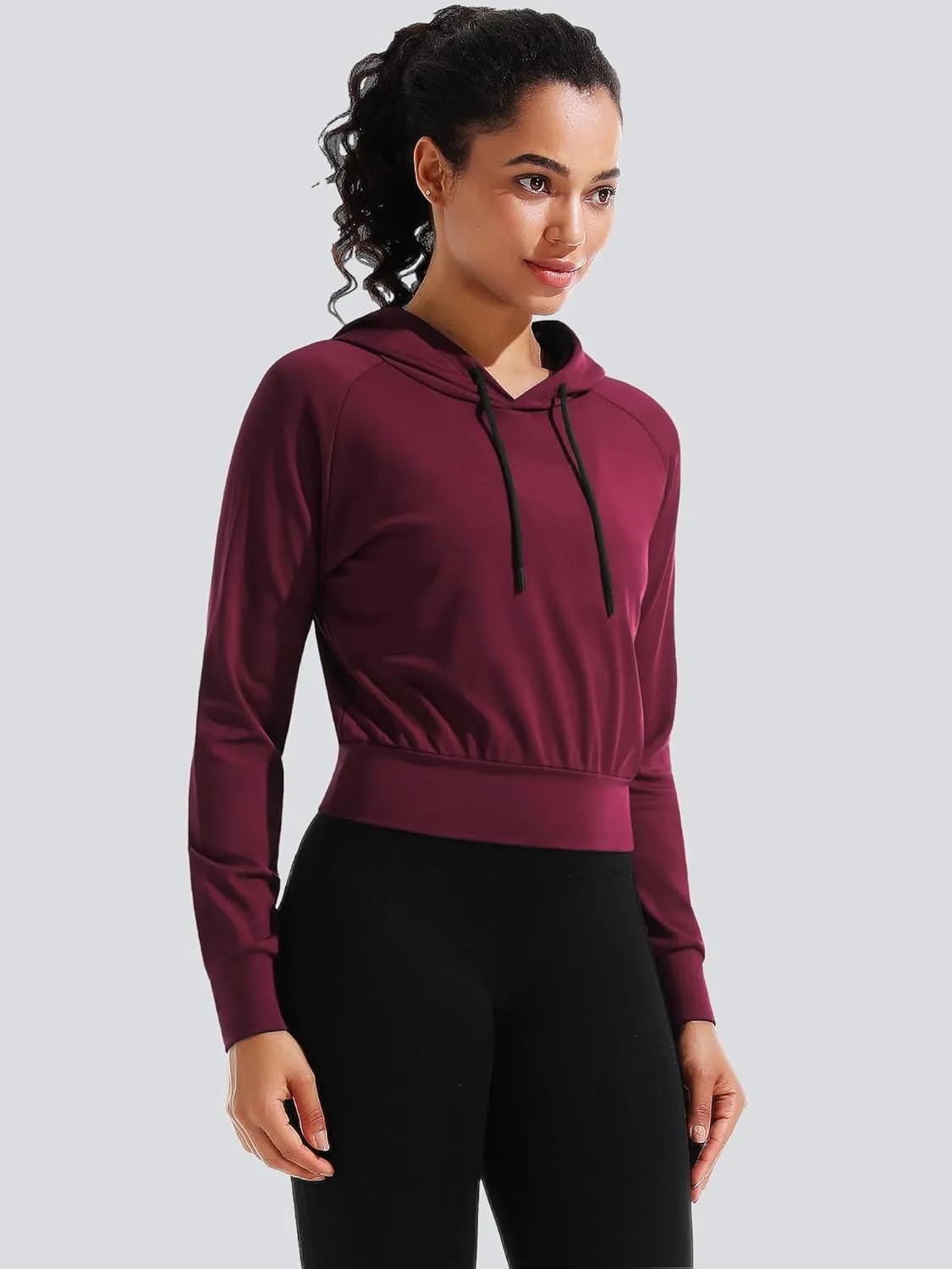 CADMUS Women's Workout Long Sleeve Shirts with Hoodie Sweatshirt Running Crop Top