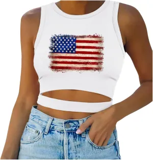 Camisole Tops for Women 2025 Up to Date Independence Days for Women Tank Tops High Neck Sexy Sleeveless Cutout Racer Back