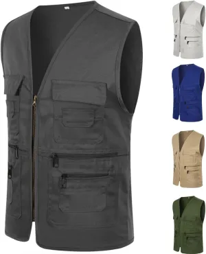 Cargo Vest for Men Utility Fishing Vests Outdoor Summer Lightweight Work Vests Zip Up Sleeveless Vest with Pockets