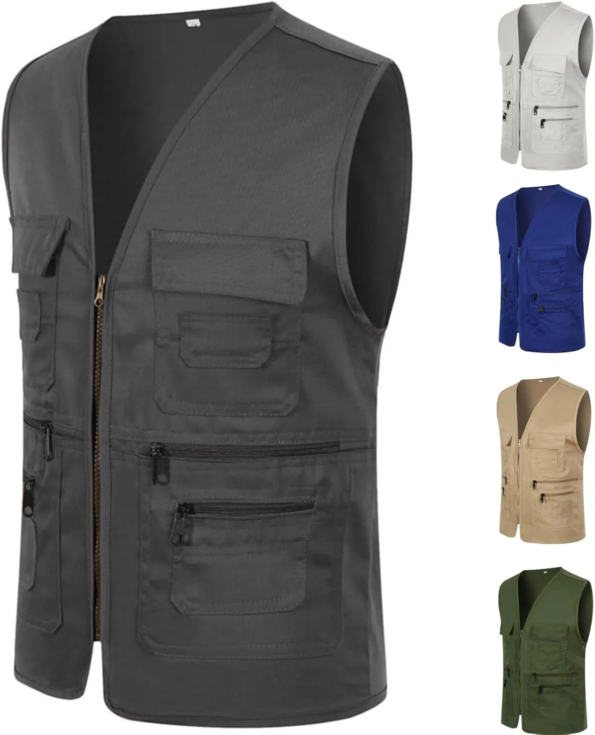 Cargo Vest for Men Utility Fishing Vests Outdoor Summer Lightweight Work Vests Zip Up Sleeveless Vest with Pockets