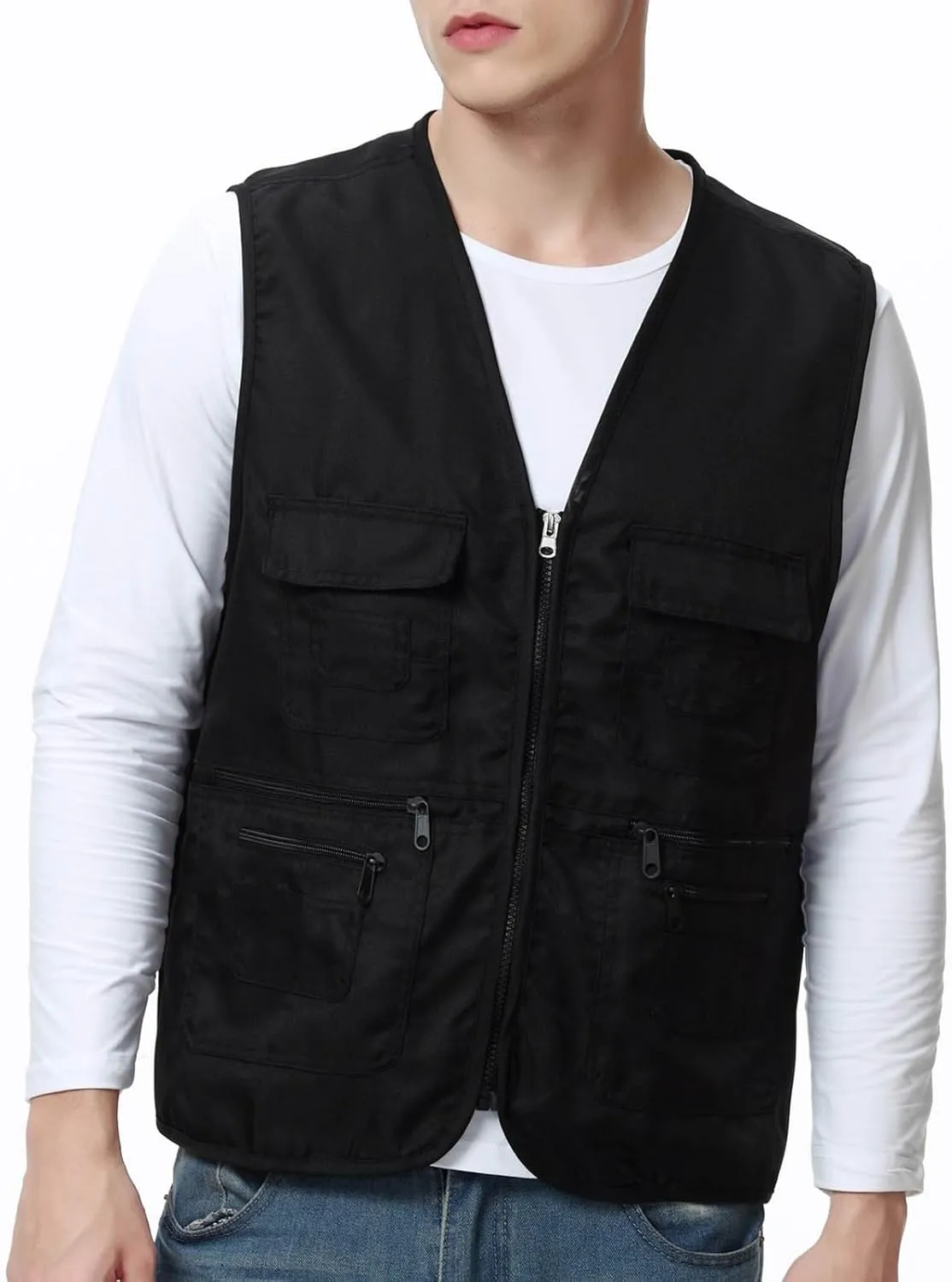 Cargo Vest for Men Utility Fishing Vests Outdoor Summer Lightweight Work Vests Zip Up Sleeveless Vest with Pockets