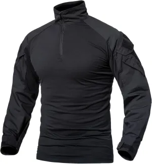 CARWORNIC Men's Tactical Combat Shirt, 1/4 Zipper Long Sleeve Camo Army Military T Shirt
