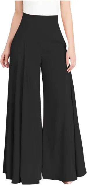 Ceboyel Womens Flowy Culottes Pants High Waist Gaucho Pants Pleated Wide Leg Palazzo Pants Boho Summer Beach Outfits 2023