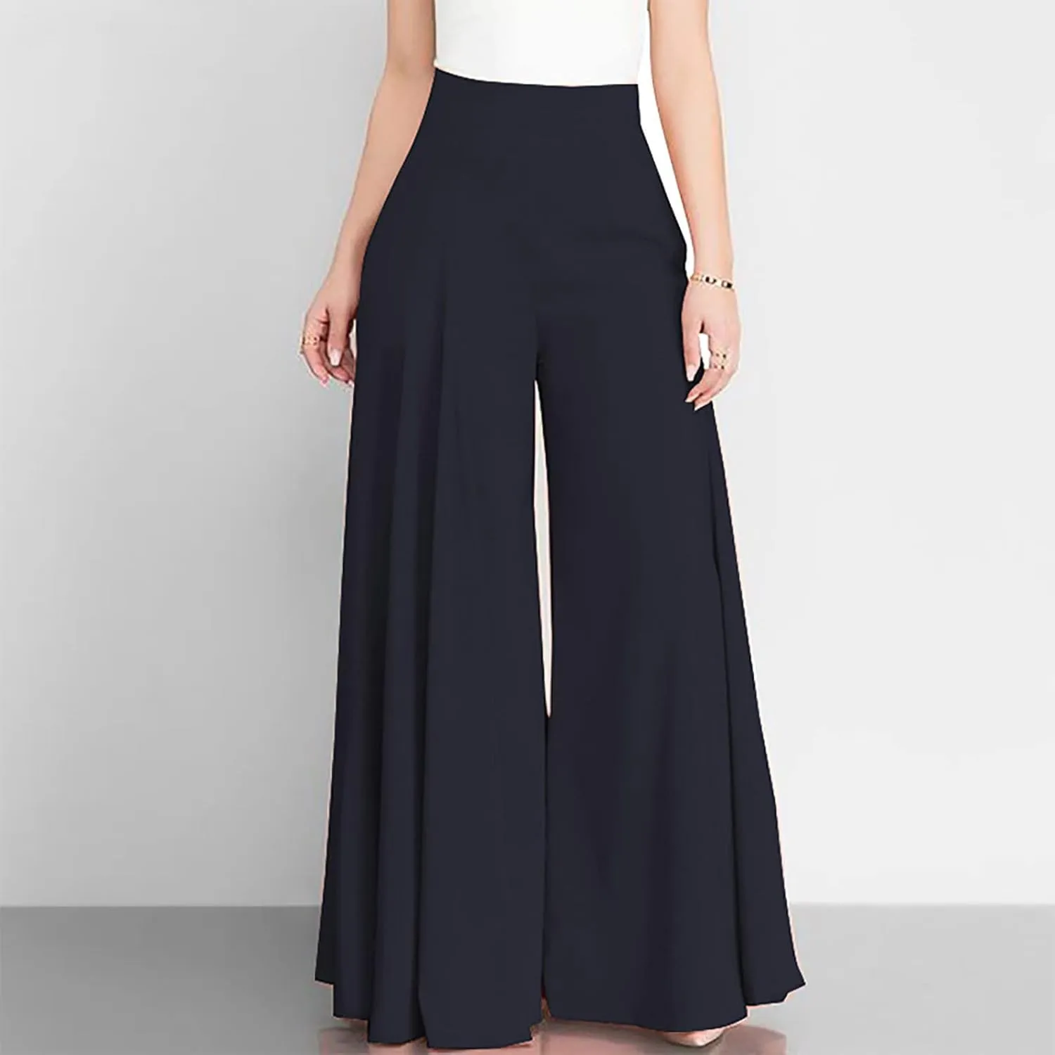 Ceboyel Womens Flowy Culottes Pants High Waist Gaucho Pants Pleated Wide Leg Palazzo Pants Boho Summer Beach Outfits 2023