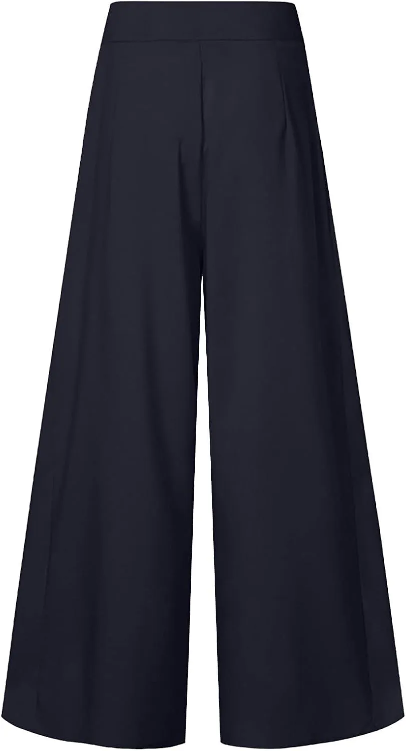 Ceboyel Womens Flowy Culottes Pants High Waist Gaucho Pants Pleated Wide Leg Palazzo Pants Boho Summer Beach Outfits 2023