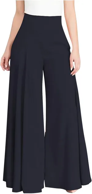 Ceboyel Womens Flowy Culottes Pants High Waist Gaucho Pants Pleated Wide Leg Palazzo Pants Boho Summer Beach Outfits 2023