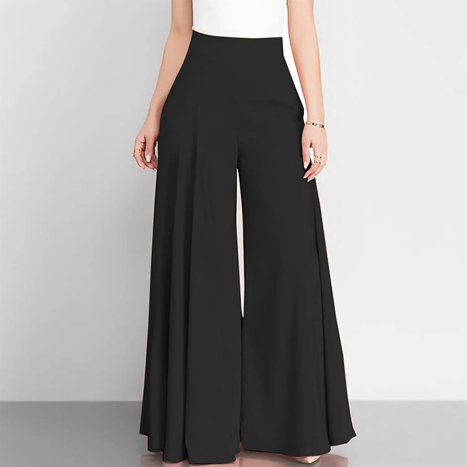 Ceboyel Womens Flowy Culottes Pants High Waist Gaucho Pants Pleated Wide Leg Palazzo Pants Boho Summer Beach Outfits 2023
