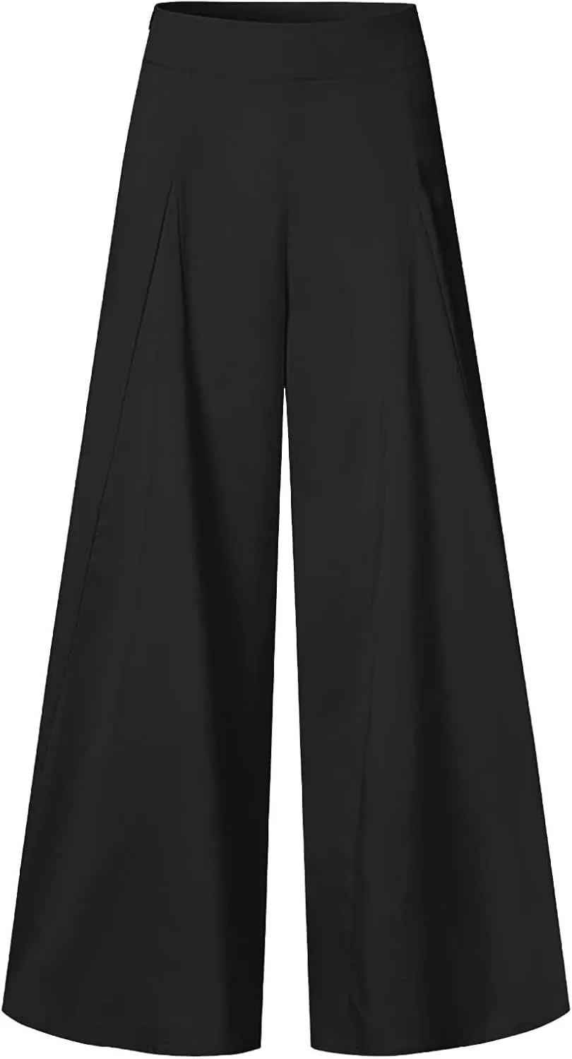 Ceboyel Womens Flowy Culottes Pants High Waist Gaucho Pants Pleated Wide Leg Palazzo Pants Boho Summer Beach Outfits 2023