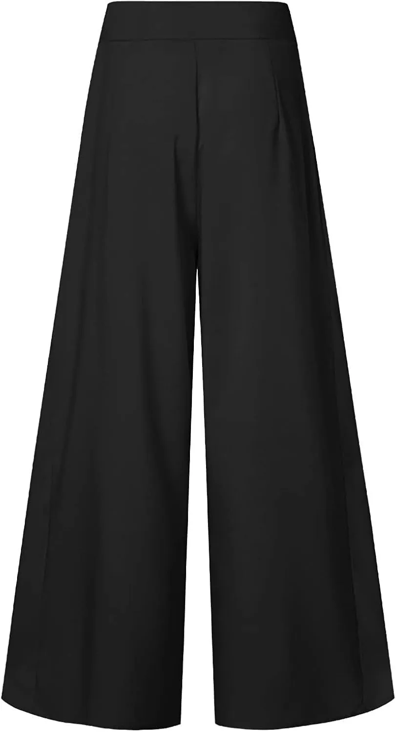 Ceboyel Womens Flowy Culottes Pants High Waist Gaucho Pants Pleated Wide Leg Palazzo Pants Boho Summer Beach Outfits 2023