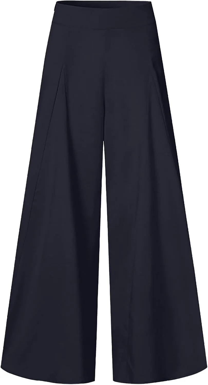 Ceboyel Womens Flowy Culottes Pants High Waist Gaucho Pants Pleated Wide Leg Palazzo Pants Boho Summer Beach Outfits 2023