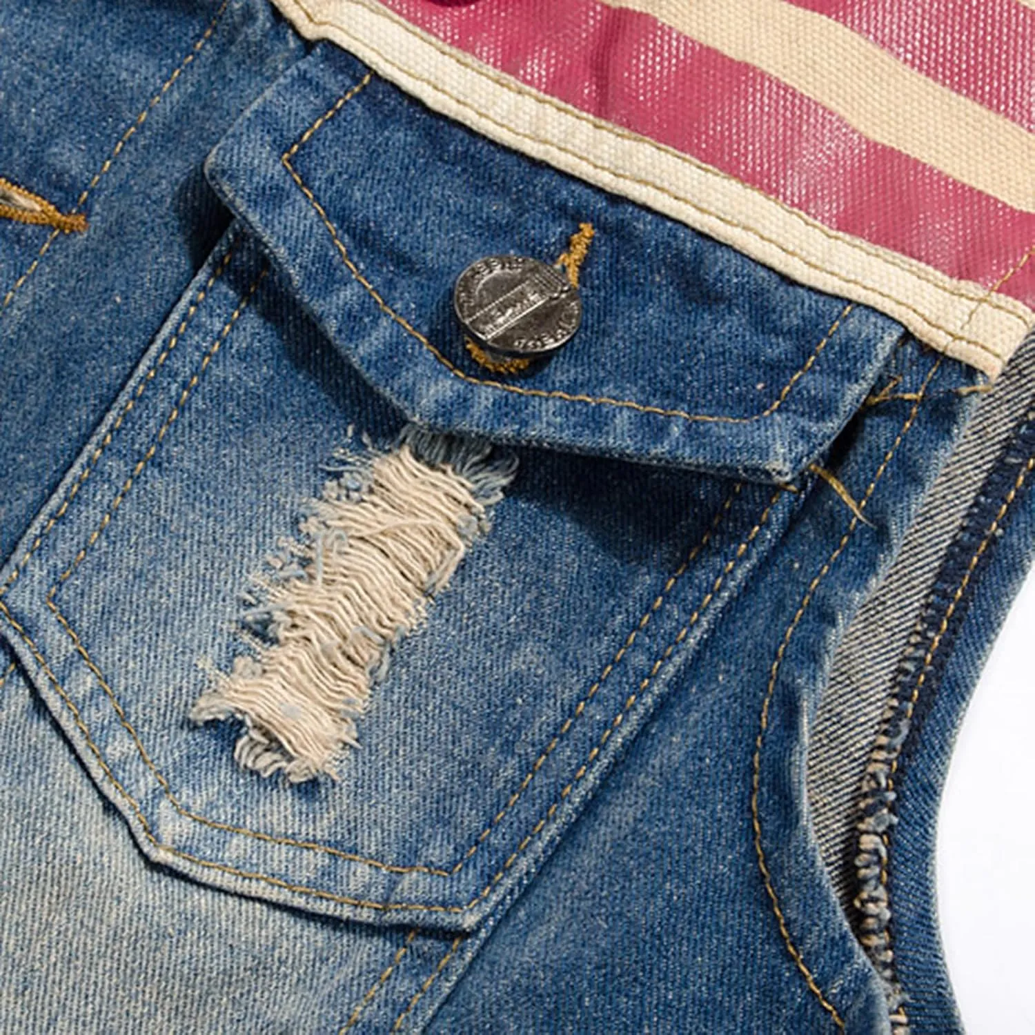 cffvdiz Men's Denim Vest American Flag Sleeveless Button Down Denim Shirt Vest Jean Tank Tops