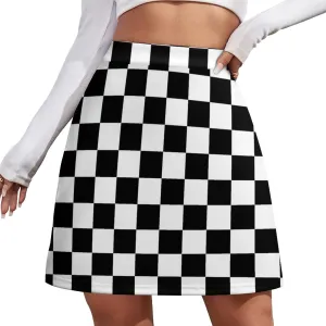 Checkerboard Retro Pattern Short Skirt Culottes Womens Athletic Skorts Skirts Active Skort Miniskirt Sexy Skort