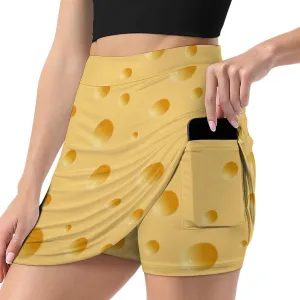 Cheese Short Skirt Women Inner Shorts Skirts High Waisted Stretchy Skorts Athletic Pockets A-line Outdoor