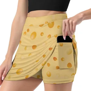 Cheese Short Skirt Women Inner Shorts Skirts High Waisted Stretchy Skorts Athletic Pockets A-line Outdoor