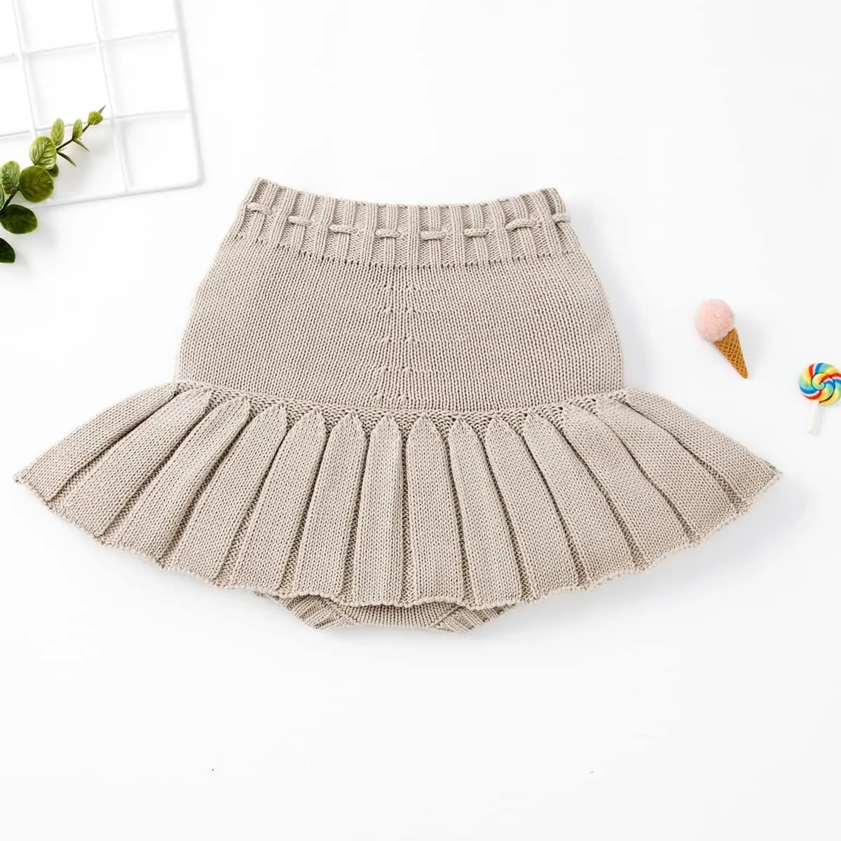 Children Girls Knitted Culottes Toddler Kids Skorts High Waist Mini Skater Skirt with Shorts
