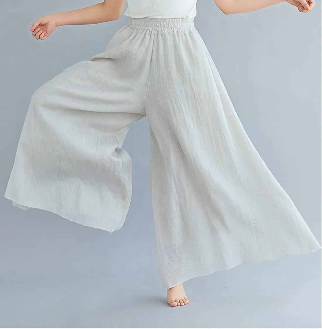chouyatou Womens Flowy Elastic High Waisted Wide Leg Pants Casual Palazzo Linen Pants Culottes