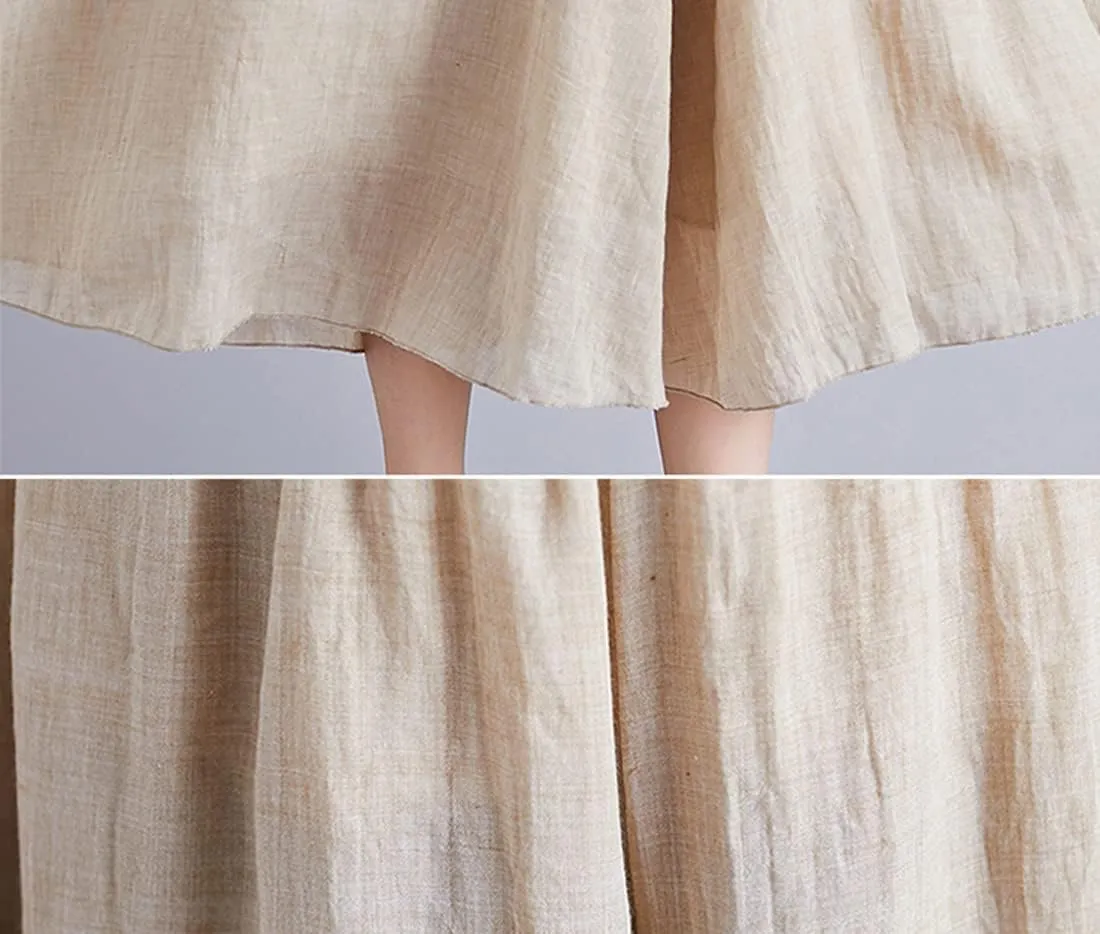chouyatou Womens Flowy Elastic High Waisted Wide Leg Pants Casual Palazzo Linen Pants Culottes