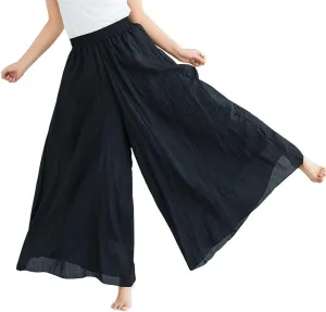 chouyatou Womens Flowy Elastic High Waisted Wide Leg Pants Casual Palazzo Linen Pants Culottes