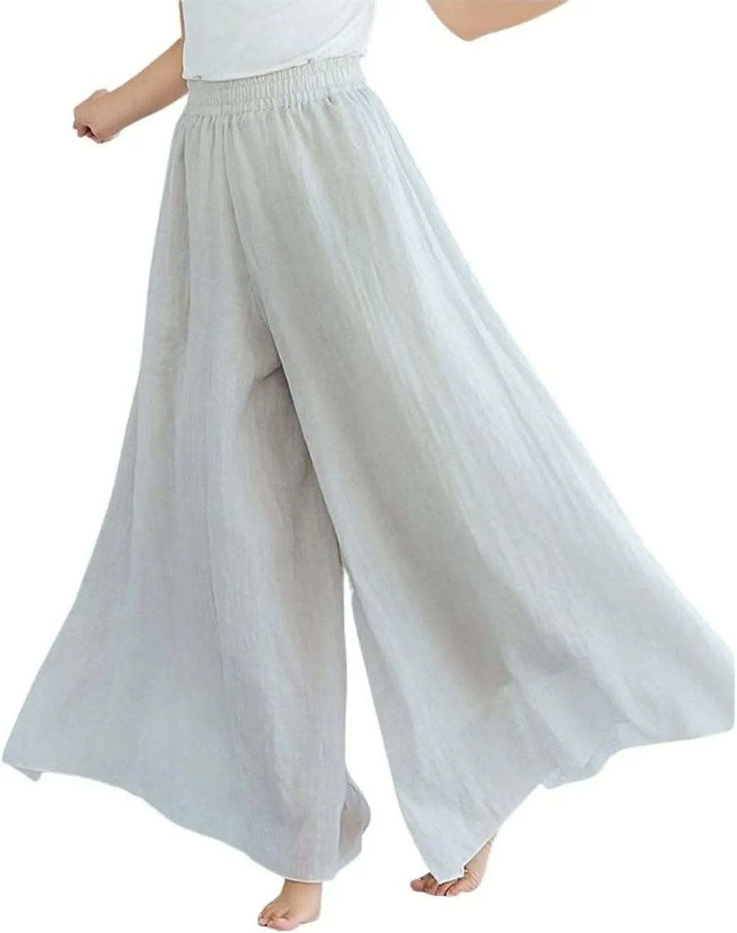 chouyatou Womens Flowy Elastic High Waisted Wide Leg Pants Casual Palazzo Linen Pants Culottes