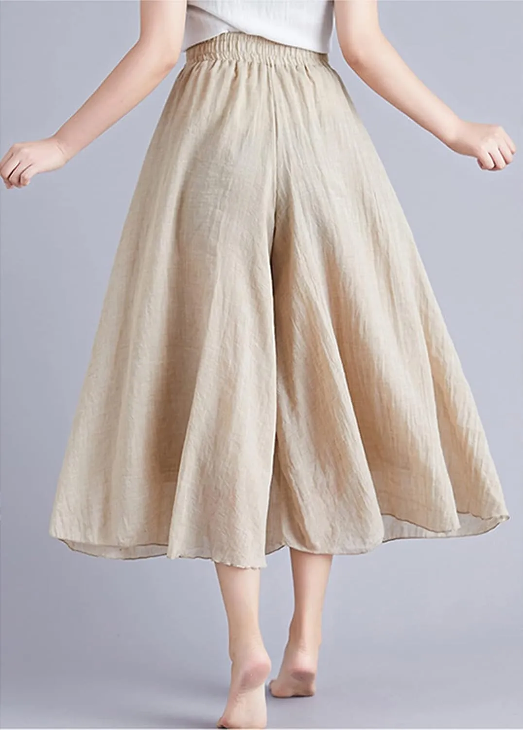 chouyatou Womens Flowy Elastic High Waisted Wide Leg Pants Casual Palazzo Linen Pants Culottes