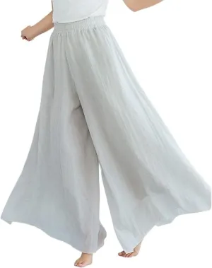 chouyatou Womens Flowy Elastic High Waisted Wide Leg Pants Casual Palazzo Linen Pants Culottes