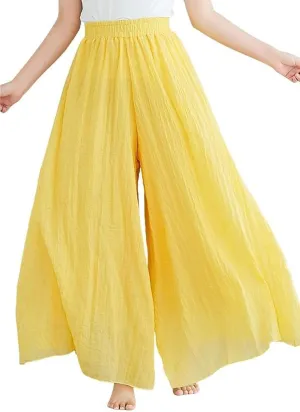 chouyatou Womens Flowy Elastic High Waisted Wide Leg Pants Casual Palazzo Linen Pants Culottes