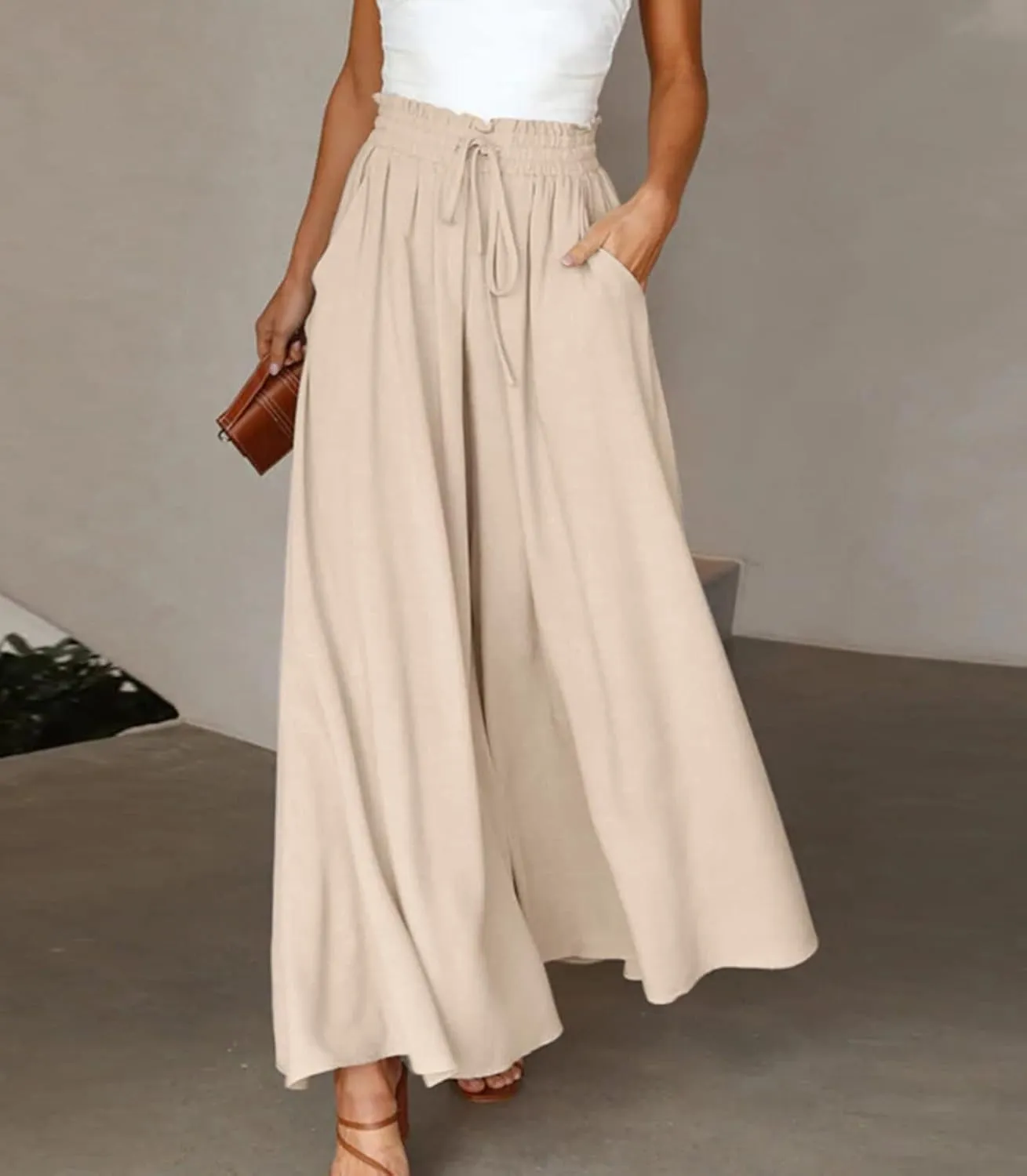 chouyatou Women's Summer High Waisted Wide Leg Pants Casual Dressy Palazzo Pants Culottes