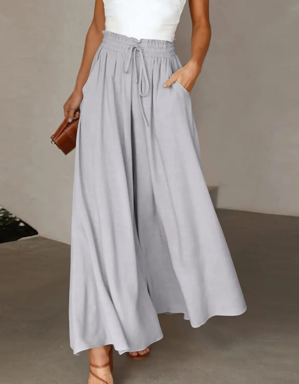 chouyatou Women's Summer High Waisted Wide Leg Pants Casual Dressy Palazzo Pants Culottes