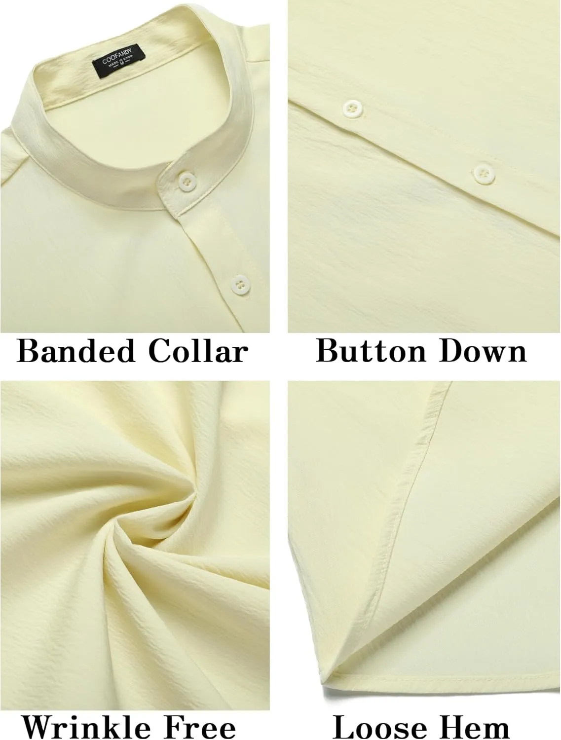 COOFANDY Men's Casual Button Down Short Sleeve Shirt Band Collar Shirts Textured Beach Summer Shirt