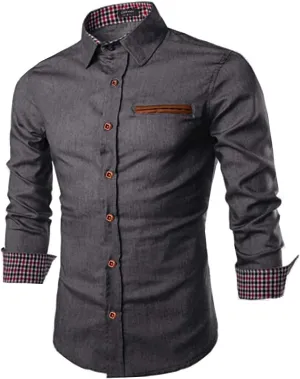 COOFANDY Men's Casual Dress Shirt Button Down Shirts Long-Sleeve Plaid Collar Denim Work Shirt