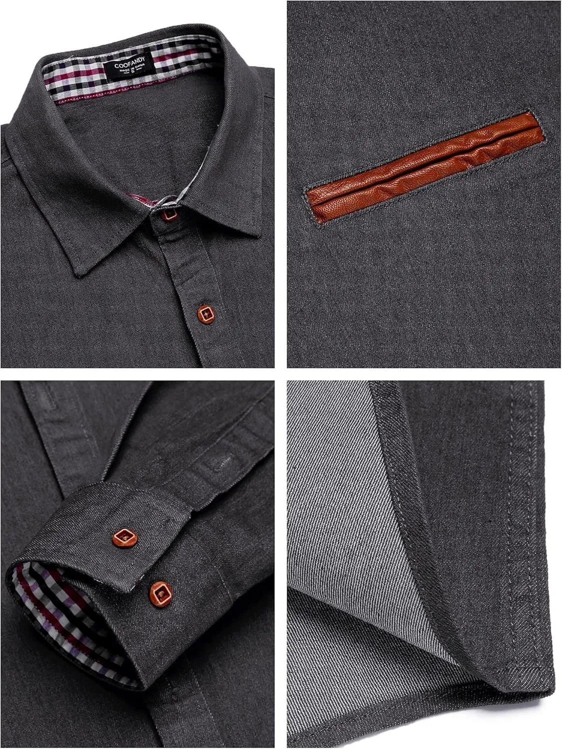 COOFANDY Men's Casual Dress Shirt Button Down Shirts Long-Sleeve Plaid Collar Denim Work Shirt