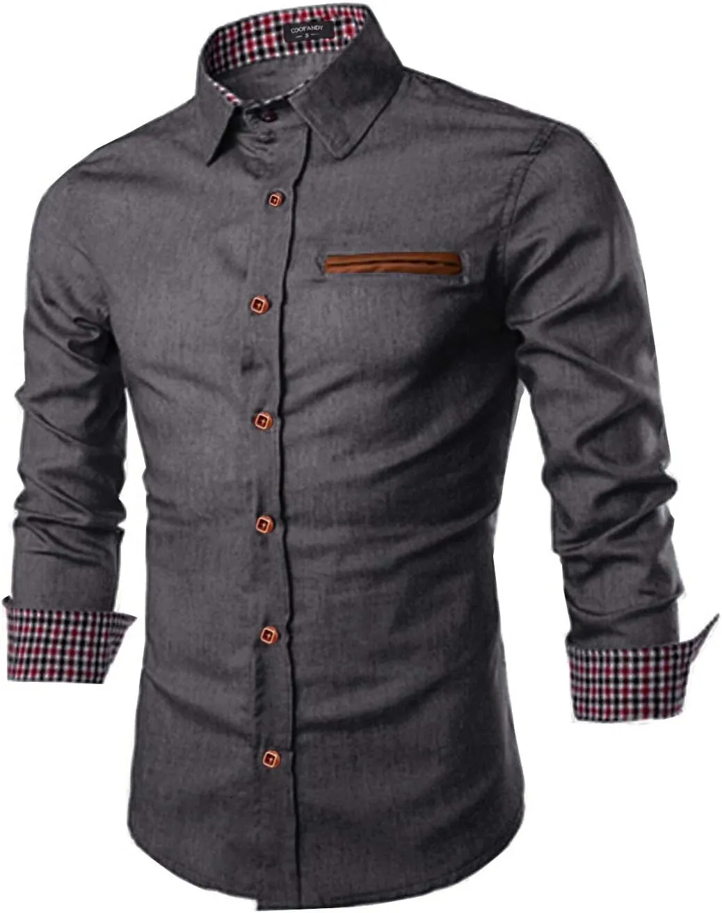 COOFANDY Men's Casual Dress Shirt Button Down Shirts Long-Sleeve Plaid Collar Denim Work Shirt