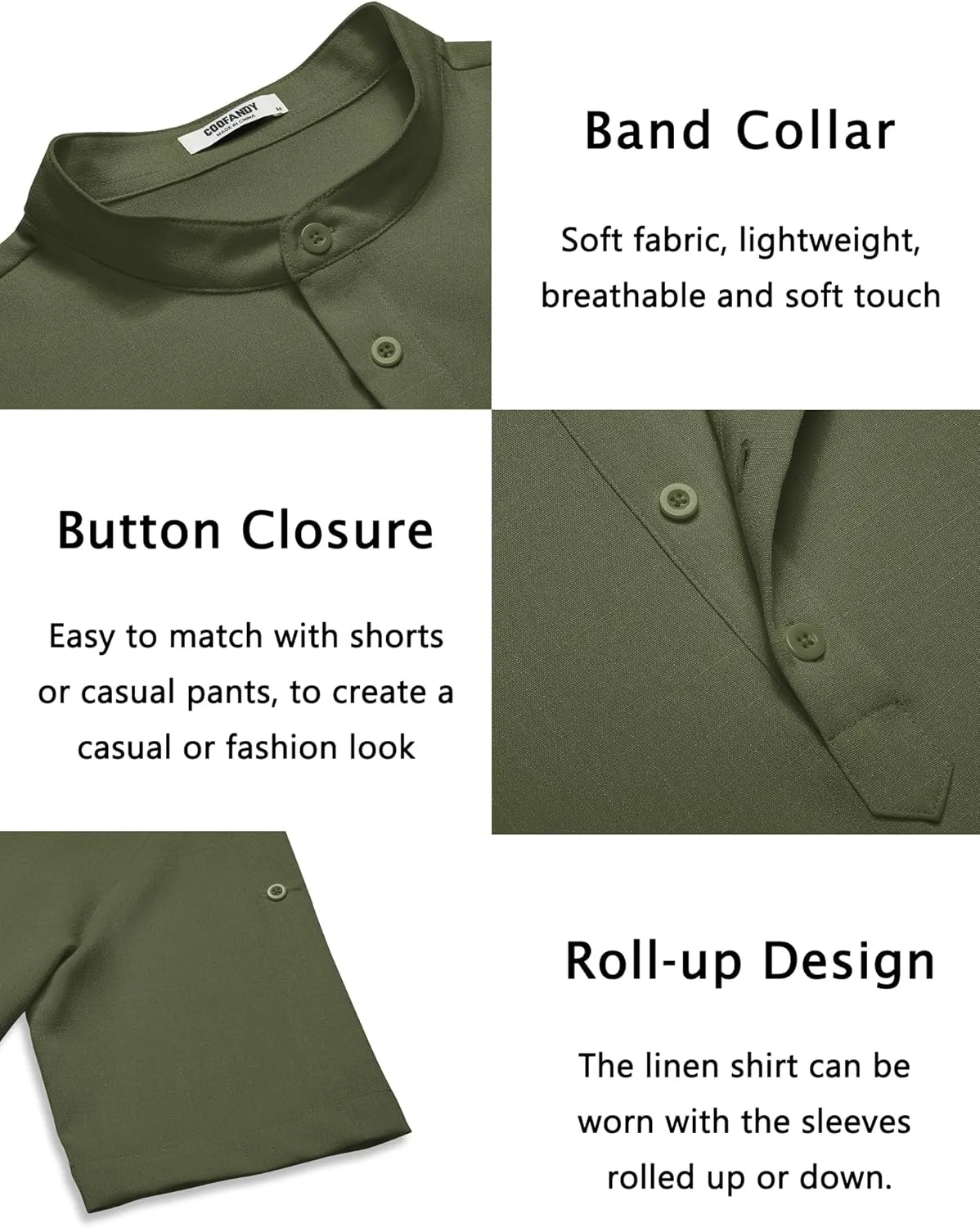 COOFANDY Men's Casual Henley Shirt Short Sleeve Band Collar Linen Shirt Summer Beach Hippie T-Shirts
