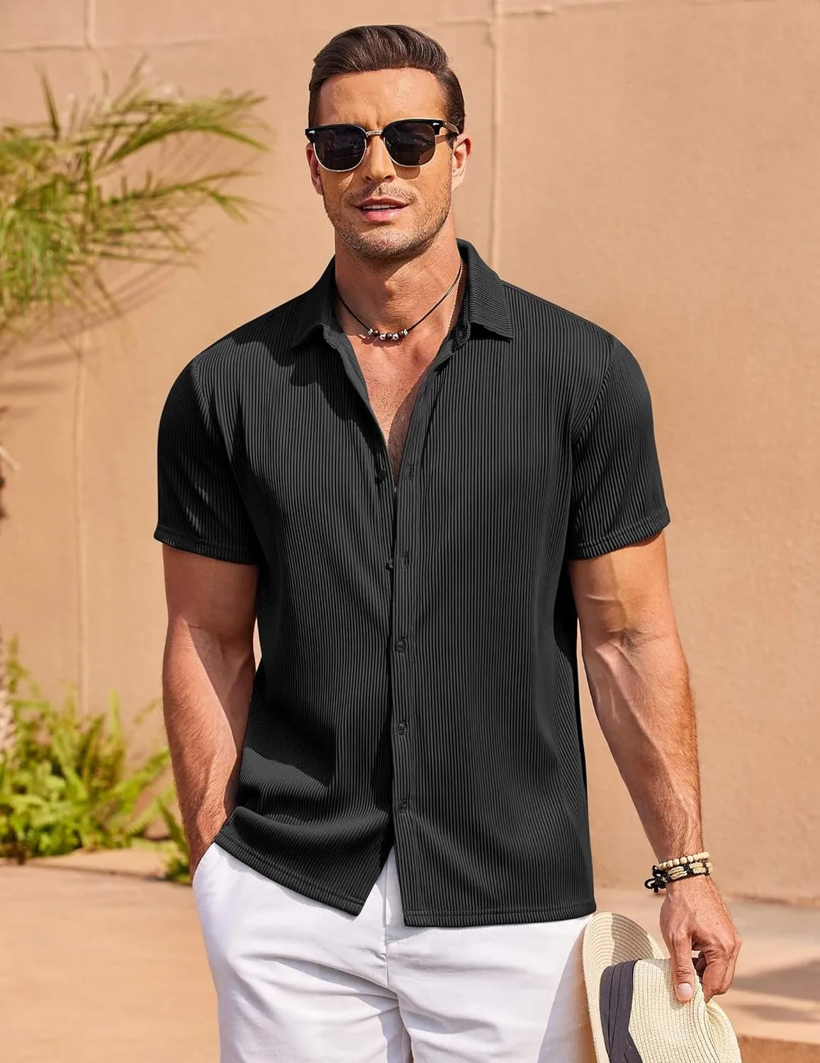 COOFANDY Men's Casual Shirts Short Sleeve Button Down Shirt for Men Wedding Beach Fashion Shirt