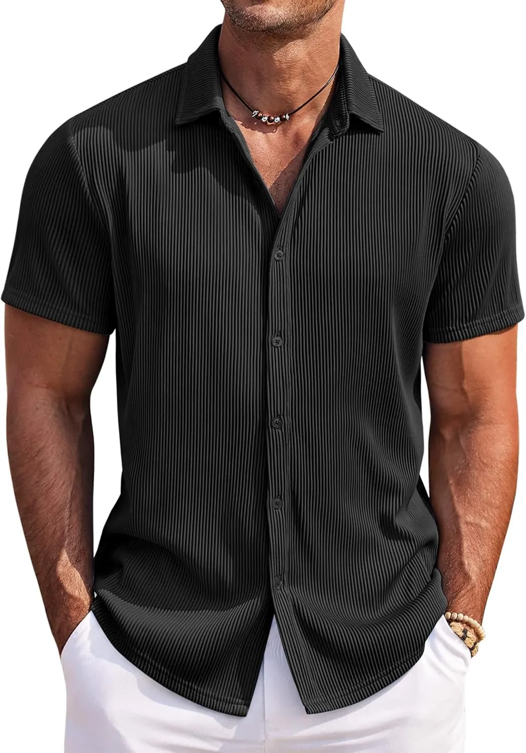 COOFANDY Men's Casual Shirts Short Sleeve Button Down Shirt for Men Wedding Beach Fashion Shirt