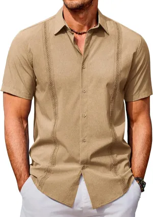 COOFANDY Men's Cuban Guayabera Shirts Casual Short Sleeve Button Down Shirt Summer Beach Vacation Shirt