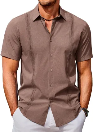 COOFANDY Men's Cuban Guayabera Shirts Casual Short Sleeve Button Down Shirt Summer Beach Vacation Shirt