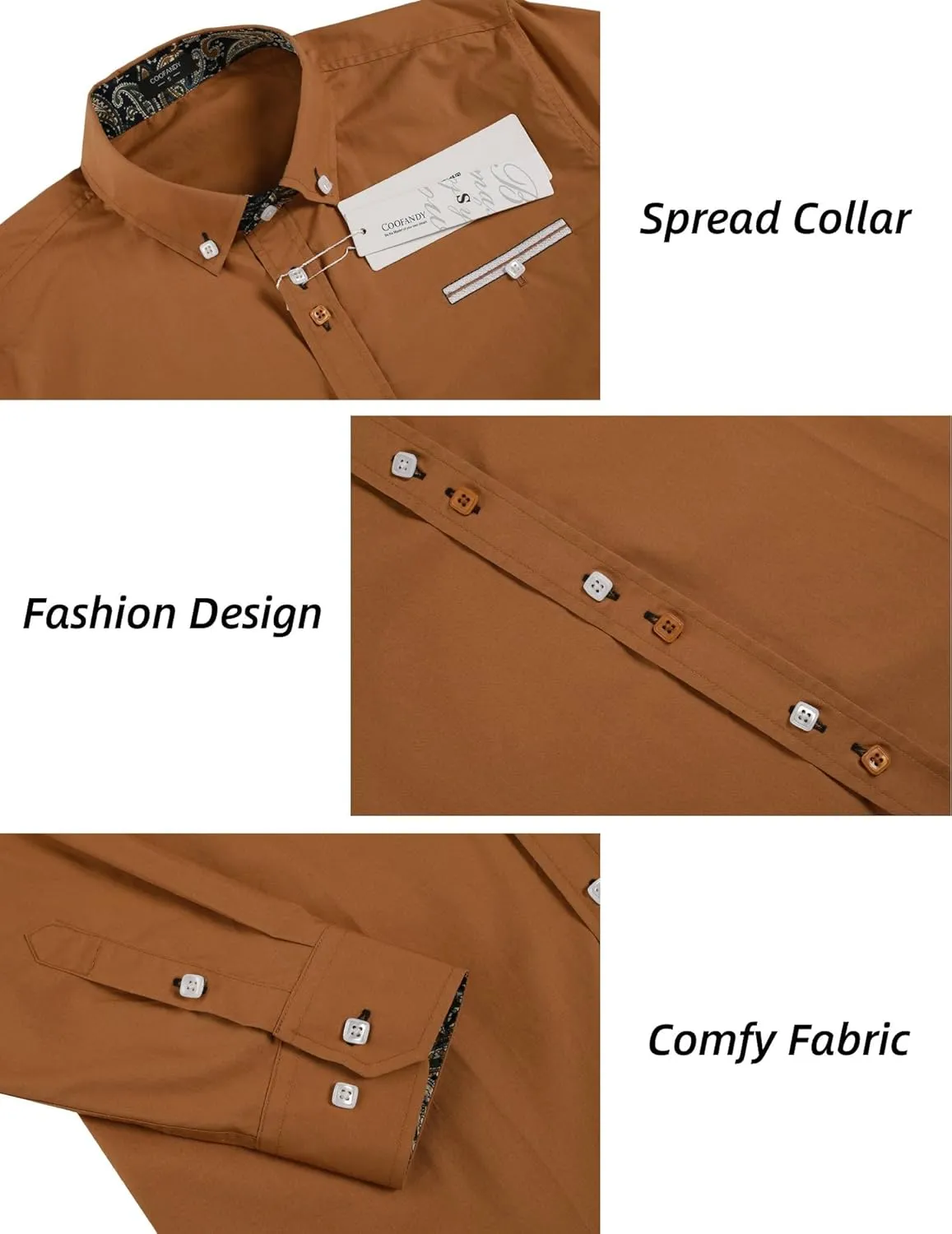 COOFANDY Mens Dress Shirt Long Sleeve Casual Button Down Paisley Shirts Party Wedding Dress Shirt