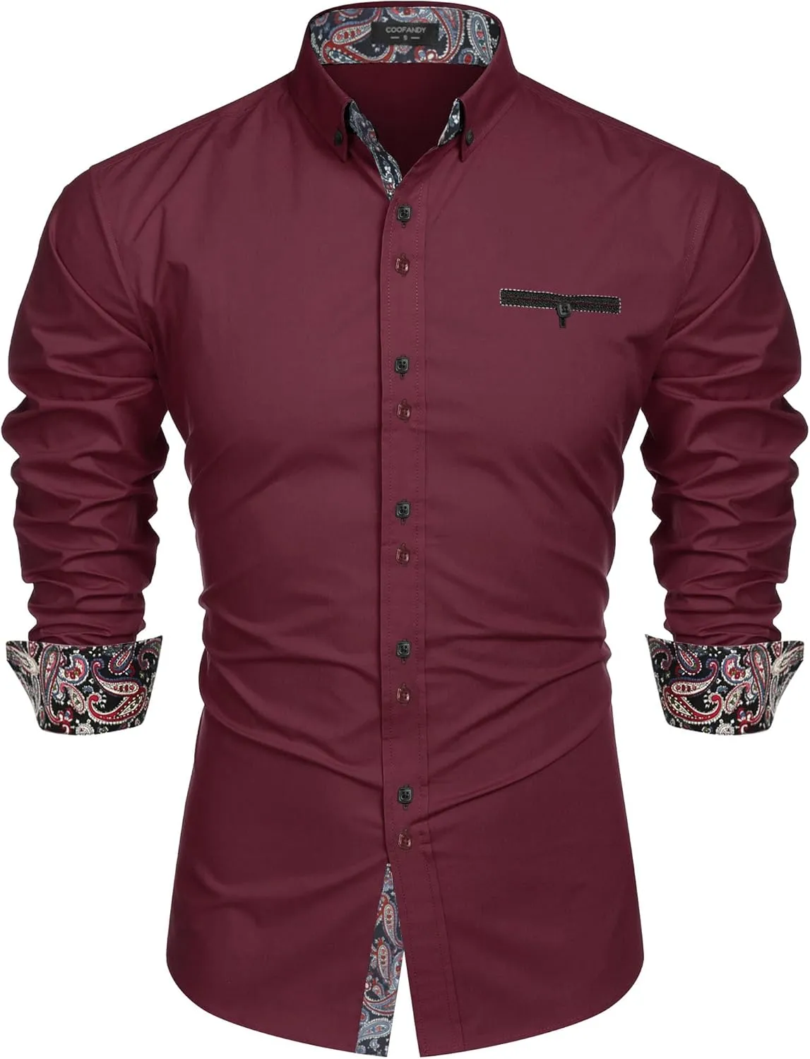 COOFANDY Mens Dress Shirt Long Sleeve Casual Button Down Paisley Shirts Party Wedding Dress Shirt