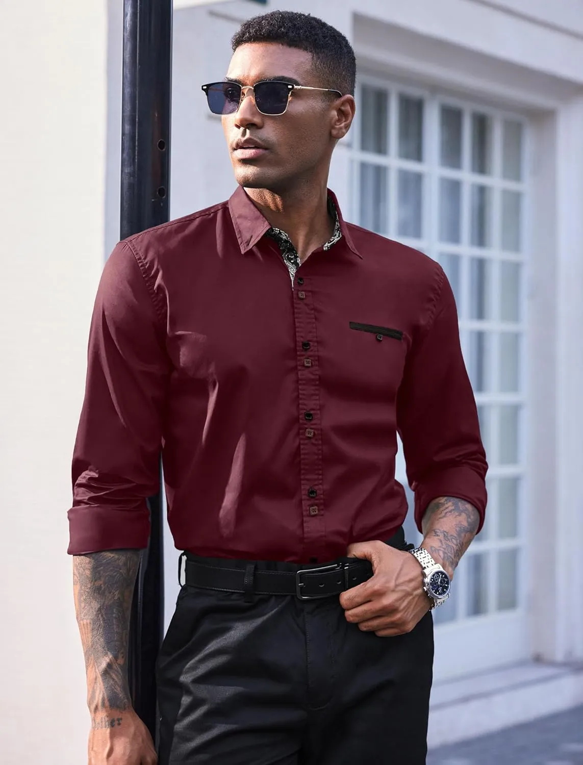 COOFANDY Mens Dress Shirt Long Sleeve Casual Button Down Paisley Shirts Party Wedding Dress Shirt