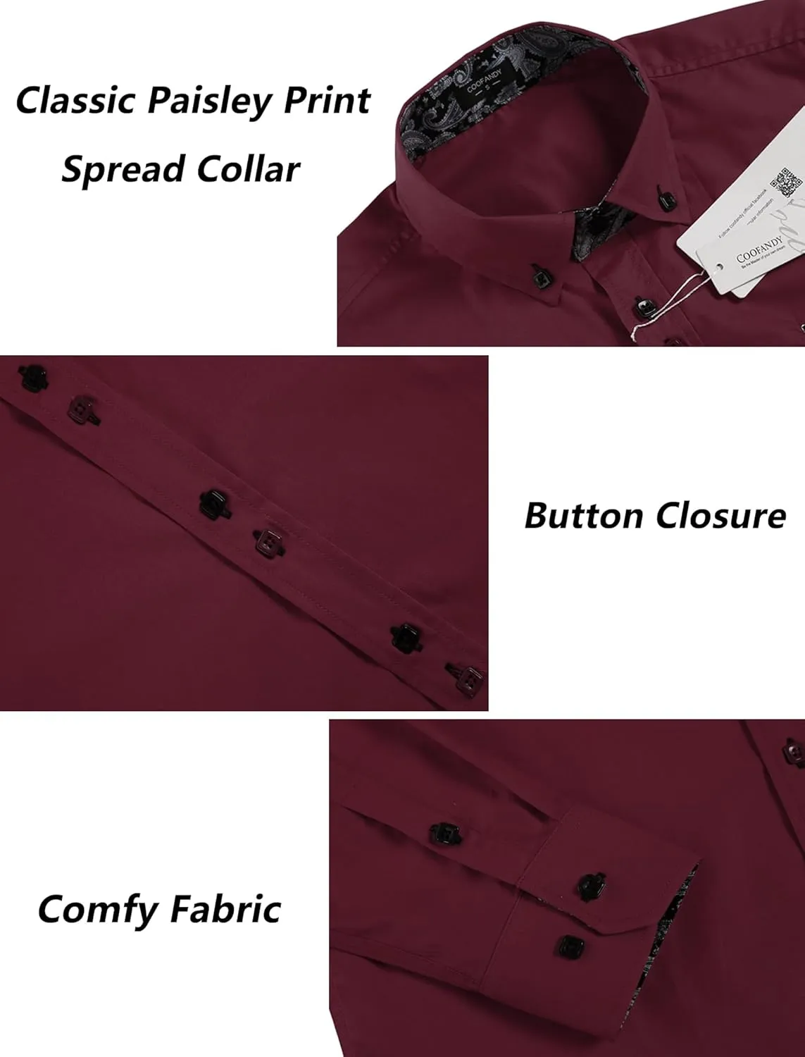 COOFANDY Mens Dress Shirt Long Sleeve Casual Button Down Paisley Shirts Party Wedding Dress Shirt