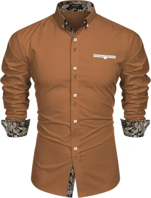 COOFANDY Mens Dress Shirt Long Sleeve Casual Button Down Paisley Shirts Party Wedding Dress Shirt
