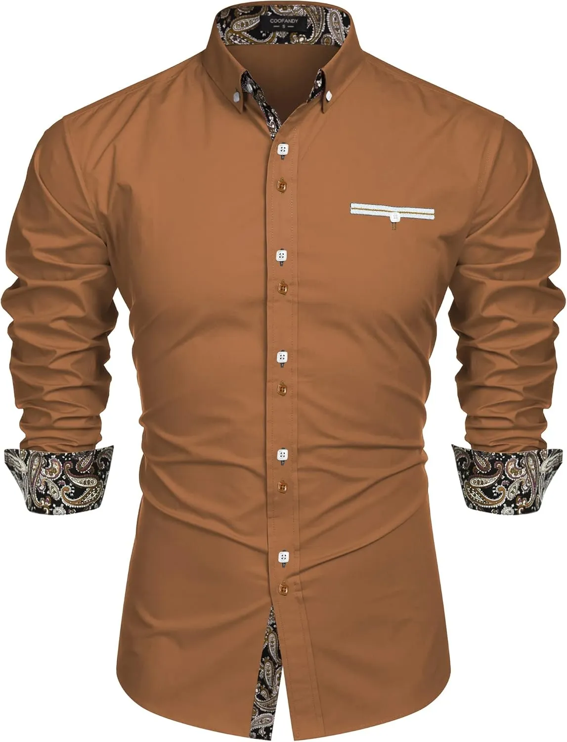 COOFANDY Mens Dress Shirt Long Sleeve Casual Button Down Paisley Shirts Party Wedding Dress Shirt