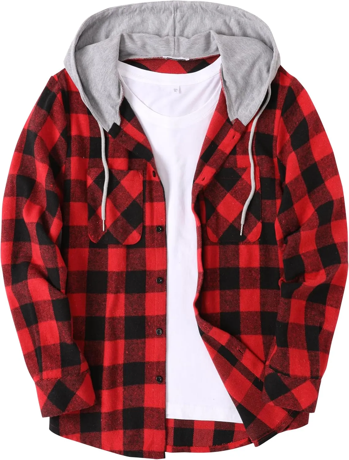 COOFANDY Men's Flannel Hoodie Plaid Shirt Long Sleeve Button Down Casual Shirt Jacket Lightweight Fall Shacket