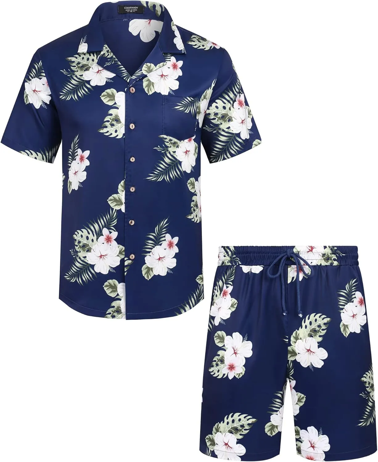 COOFANDY Mens Hawaiian Shirt and Shorts Set 2 Piece Vacation Outfits Floral Button Down Shirt