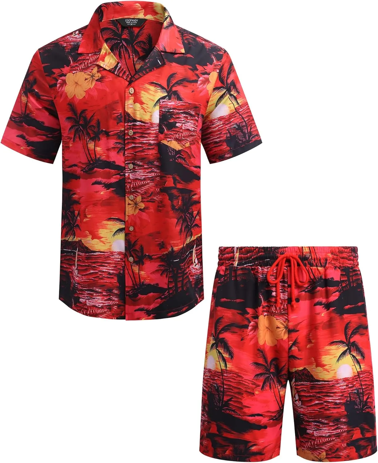 COOFANDY Mens Hawaiian Shirt and Shorts Set 2 Piece Vacation Outfits Floral Button Down Shirt