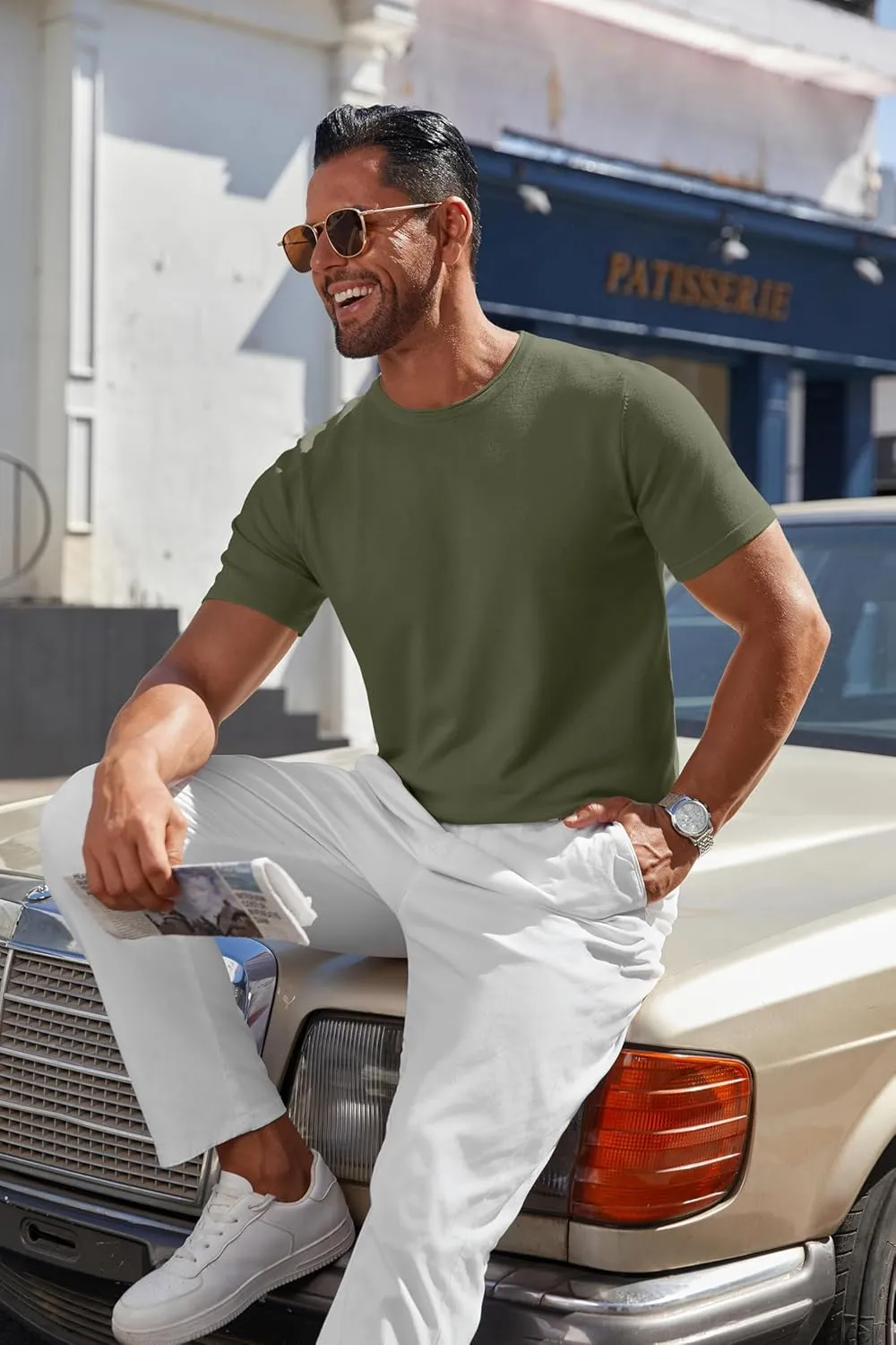 COOFANDY Mens Knit T-Shirts Casual Crewneck Short Sleeve Shirts Summer Tops Basic Pullover Tees
