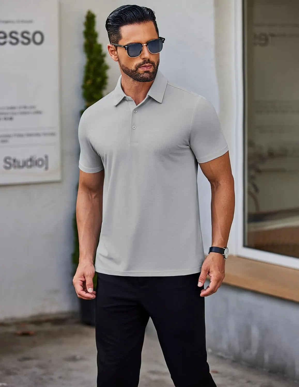 COOFANDY Men's Polo Shirts Short Sleeve Slim Fit Casual Solid Basic Golf Shirt Collared T-Shirt
