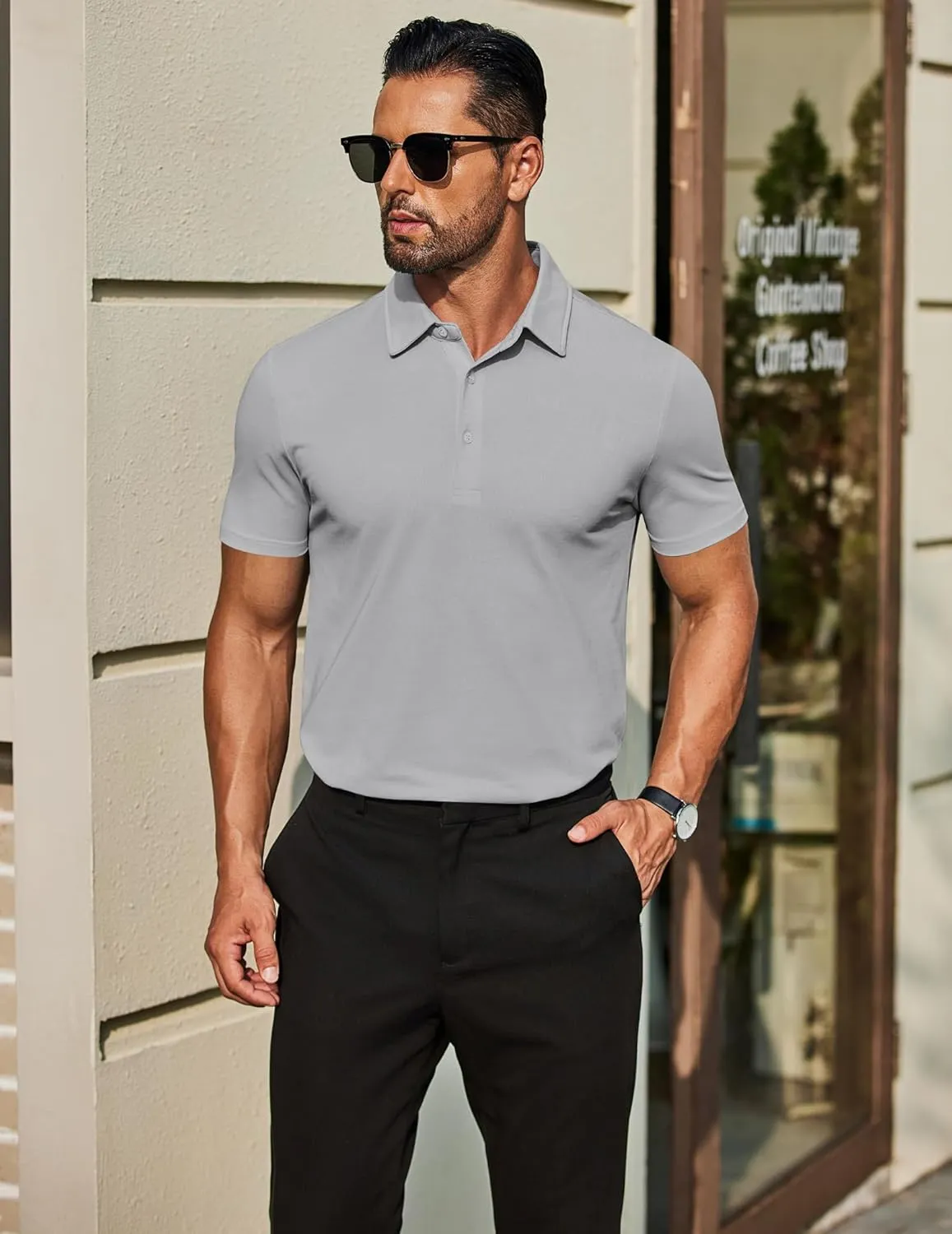 COOFANDY Men's Polo Shirts Short Sleeve Slim Fit Casual Solid Basic Golf Shirt Collared T-Shirt